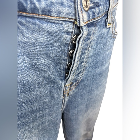 7 For All Mankind Edie High-Rise Patchwork Straight Ankle blue jeans sz 26 - Picture 9 of 13